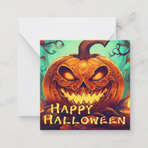 Tarjeta Pequeña Calabaza con cara de miedo entre velas, Halloween