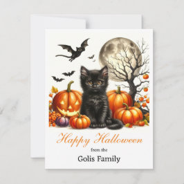 Tarjeta Pequeña Calabaza de gatos personalizada Feliz Halloween