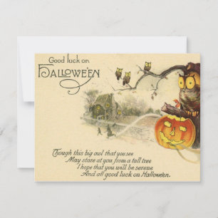 Tarjeta Pequeña Calabaza de Jack O Linterna con Búho Espantoso Ant