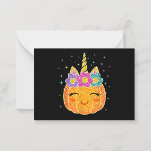 Tarjeta Pequeña Calabaza de unicornio lindo Halloween Día de Acció