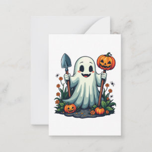 Tarjeta Pequeña Calabaza fantasma de Halloween otoño jardinería es