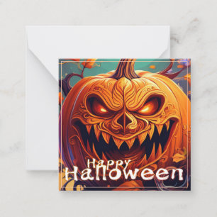 Tarjeta Pequeña Calabaza naranja espeluznante con cara, Halloween