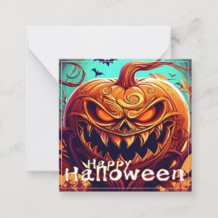 Tarjeta Pequeña Calabaza naranja espeluznante con cara, Halloween