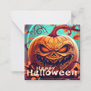 Tarjeta Pequeña Calabaza naranja espeluznante con cara, Halloween