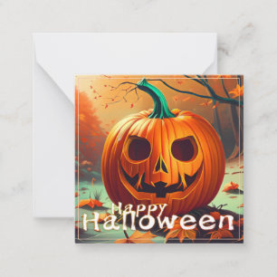 Tarjeta Pequeña Calabaza naranja espeluznante con cara, Halloween