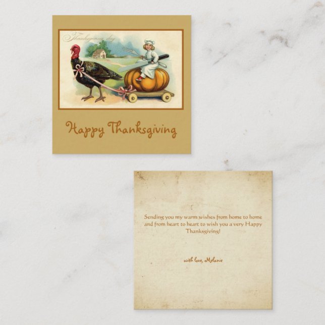 Tarjeta Pequeña Calabaza Retro de estilo y Fruta Feliz Día de Acci (Anverso / Reverso)