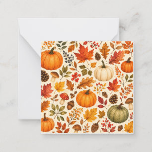 Tarjeta Pequeña Calabazas de Acuarela de Otoño, Hojas de Otoño y B