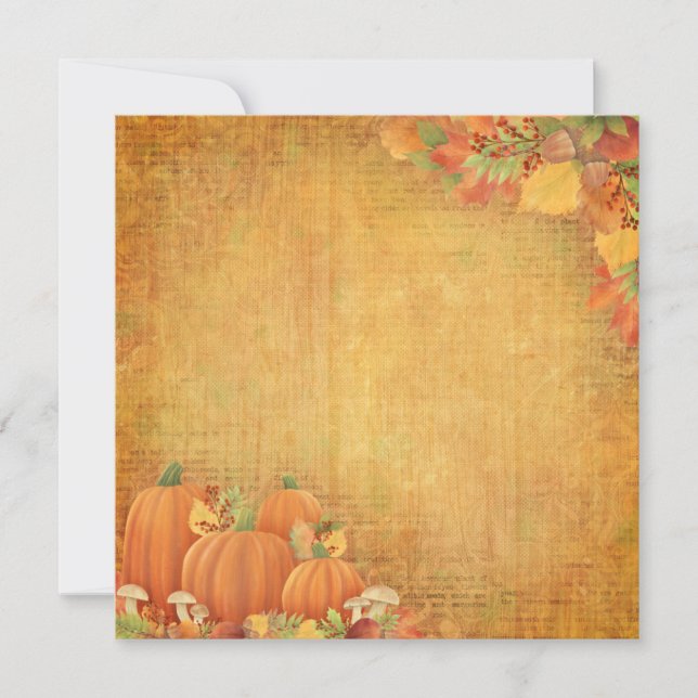 Tarjeta Pequeña Calabazas otoñales y ilustracion follaje (Anverso)
