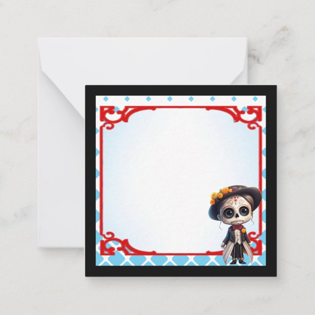 Tarjeta Pequeña Calavera de Azúcar Amable (Reverso)