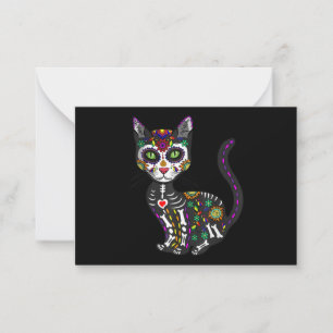 Tarjeta Pequeña Calavera de azúcar Gato Mexicano Halloween Día De