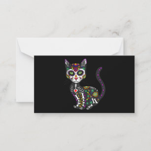 Tarjeta Pequeña Calavera Mexicana Gato Halloween Día de Muertos