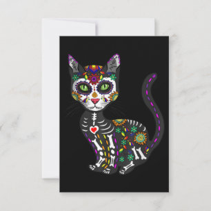 Tarjeta Pequeña Calavera Mexicana Gato Halloween Día de Muertos