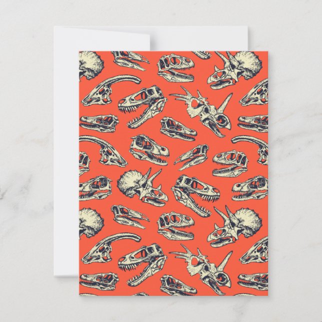 Tarjeta Pequeña Calaveras de dinosaurios de naranja y marina (Anverso)
