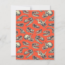 Tarjeta Pequeña Calaveras de dinosaurios de naranja y marina