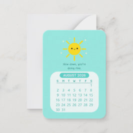 Tarjeta Pequeña Calendario mensual de motivación Kawaii de agosto