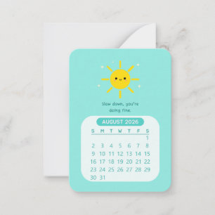Tarjeta Pequeña Calendario mensual de motivación Kawaii de agosto