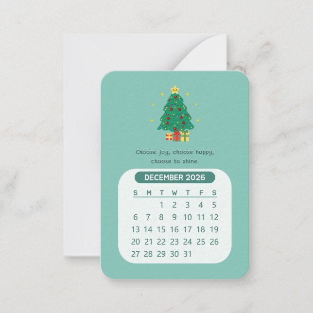 Tarjeta Pequeña Calendario mensual kawaii motivacional de diciembr (Anverso)
