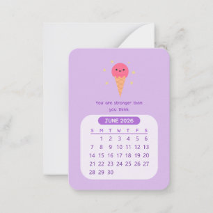 Tarjeta Pequeña Calendario mensual kawaii motivacional de junio de