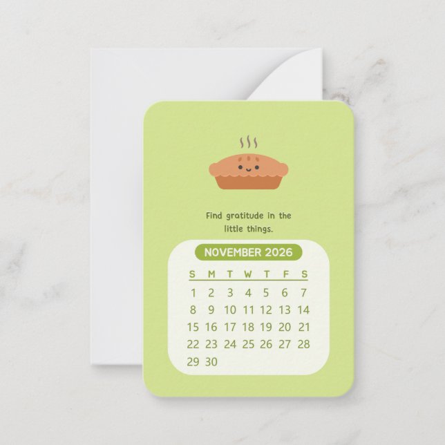 Tarjeta Pequeña Calendario mensual kawaii motivacional de noviembr (Anverso)