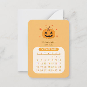 Tarjeta Pequeña Calendario mensual kawaii motivacional de octubre 