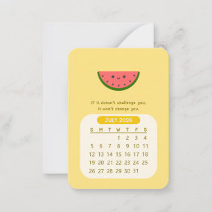 Tarjeta Pequeña Calendario mensual motivacional kawaii de julio de