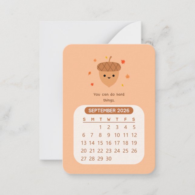 Tarjeta Pequeña Calendario Motivacional Kawaii del mes de septiemb (Anverso)