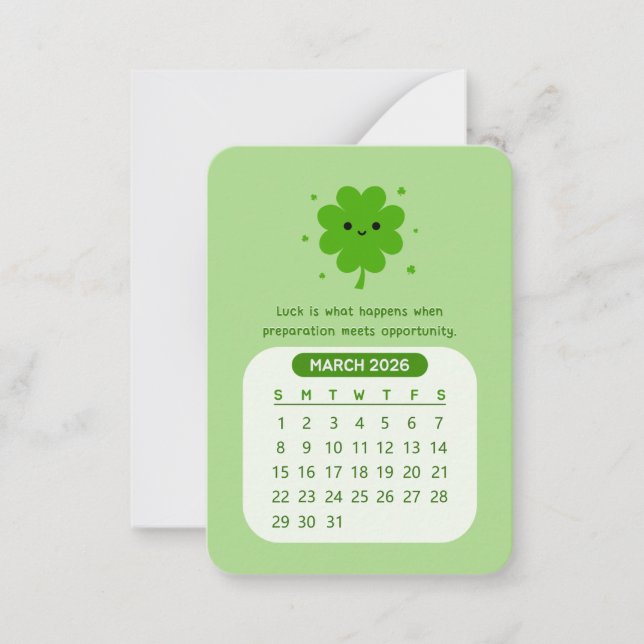 Tarjeta Pequeña Calendario Motivacional Mensual de Kawaii de 2026  (Anverso)