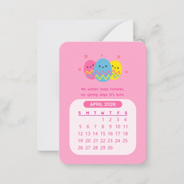 Tarjeta Pequeña Calendario Motivacional Mensual Kawaii de 2026 de  (Anverso)