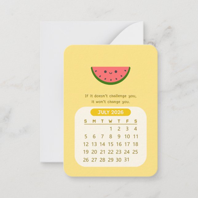 Tarjeta Pequeña Calendario Motivacional Mensual Kawaii de 2026 de  (Anverso)
