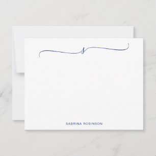 Tarjeta Pequeña Caligrafía azul Minimalista clásica