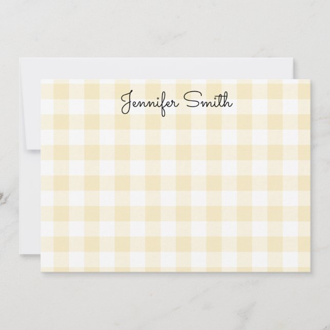 Tarjeta Pequeña Caligrafía caprichosa Pastel Lemon Yellow Gingham (Anverso)