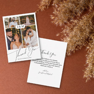 Tarjeta Pequeña caligrafía chic 4 fotos agradecimiento boda