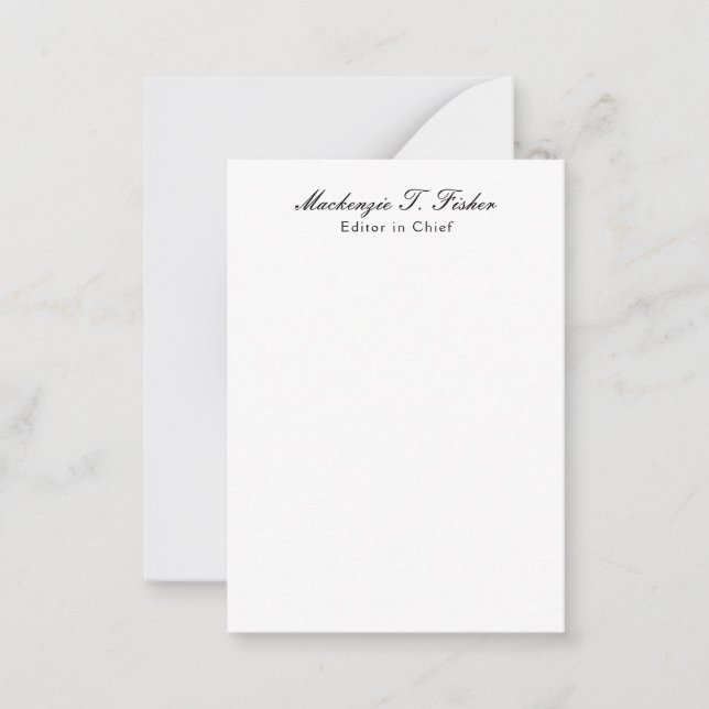Tarjeta Pequeña Caligrafía clásica Elegante Plata Simple Blanco (Anverso)