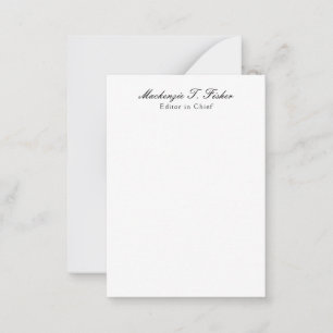 Tarjeta Pequeña Caligrafía clásica Elegante Plata Simple Blanco