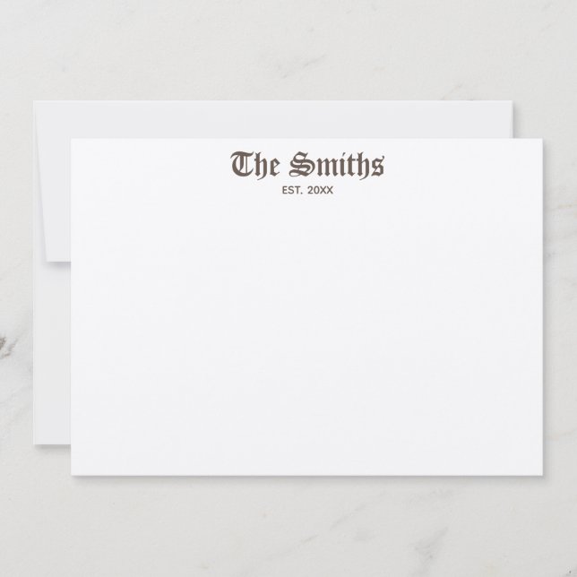 Tarjeta Pequeña Caligrafía clásica marrón personalizada de parejas (Anverso)