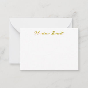 Tarjeta Pequeña Caligrafía Elegante Dorado Blanco Sencillo Nombre 