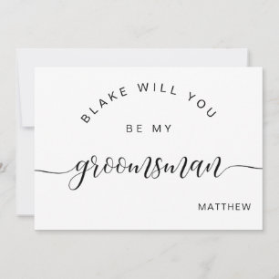 Tarjeta Pequeña Caligrafía en blanco y negro: Be My Groomsman Card