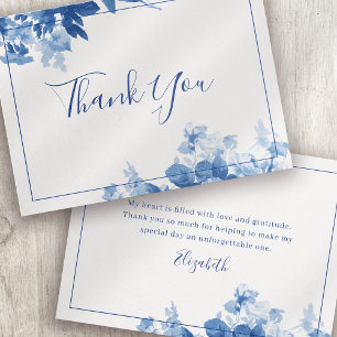 Tarjeta Pequeña Caligrafía Floral Azul Bridal Shower Gracias