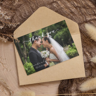 Tarjeta Pequeña Caligrafía Foto de agradecimiento de boda escrita