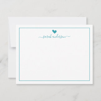 Tarjeta Pequeña Caligrafía moderna Corazón Verde azulado personali