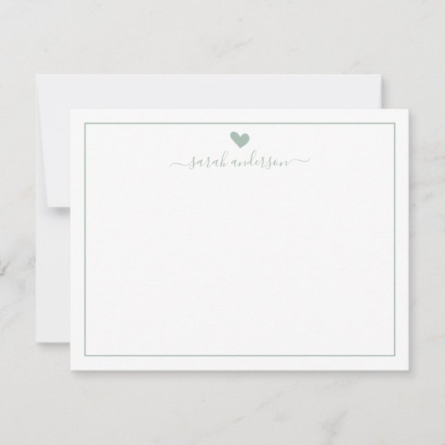 Tarjeta Pequeña Caligrafía moderna corazón verde salvia personaliz (Anverso)