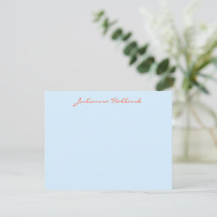 Tarjeta Pequeña Caligrafía moderna minimalista nombre azul naranja