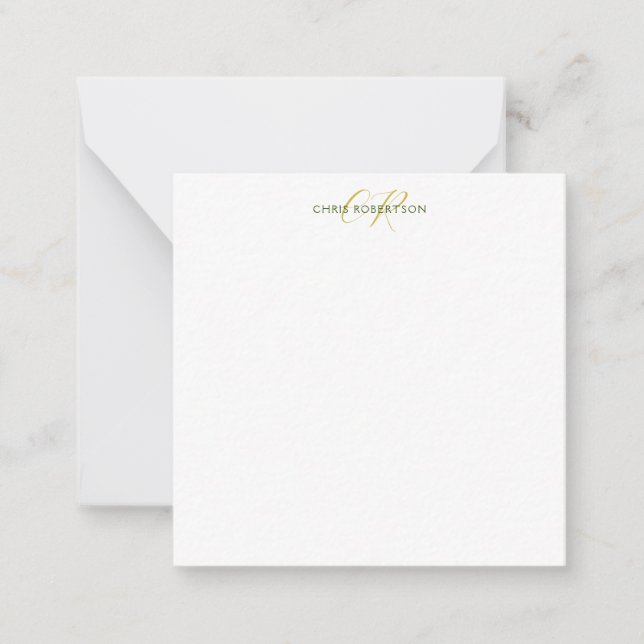 Tarjeta Pequeña Caligrafía Monograma Nombre Oro Personalizado Blan (Anverso)