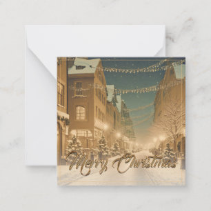 Tarjeta Pequeña Calles navideñas cubiertas de nieve en el centro d