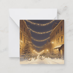 Tarjeta Pequeña Calles navideñas cubiertas de nieve en el centro d