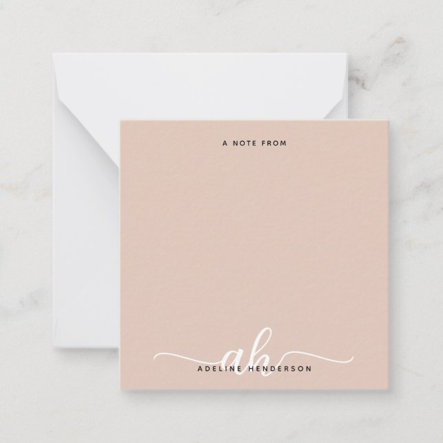 Tarjeta Pequeña Calligrafía de monograma simple de Boho Beige (Anverso)