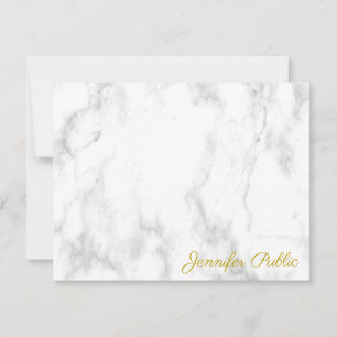 Tarjeta Pequeña Calligrafía de oro de mármol blanco Monograma Nomb