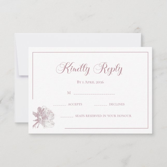 Tarjeta Pequeña Calligraphy White Blush Pink Floral Wedding RSVP (Anverso)