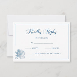 Tarjeta Pequeña Calligraphy White Dusty Blue Floral RSVP Wedding