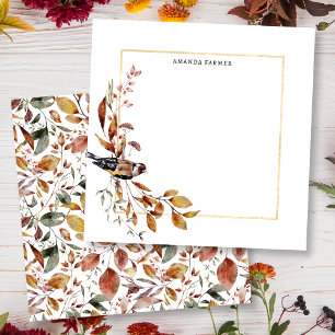 Tarjeta Pequeña Calurosas hojas de otoño rústicas y pájaro